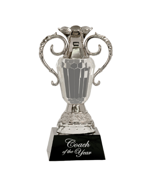 Crystal Cup with Silver Metal Handles on Black Pedestal Base