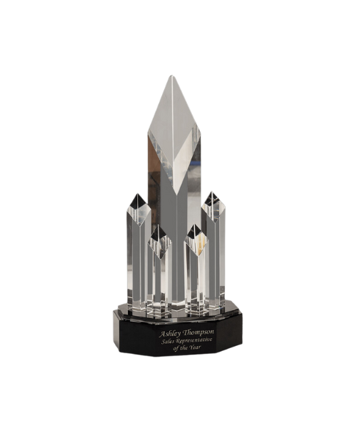 Clear Crystal 5 Rising Diamonds on Black Pedestal Base