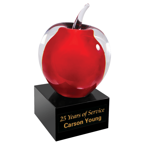 Red and Clear Glass Apple with Black Base