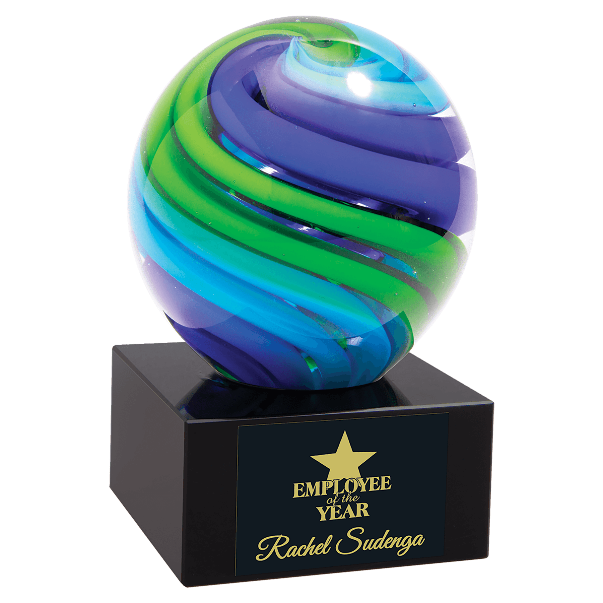 Two-Tone Blue & Green Sphere Art Glass