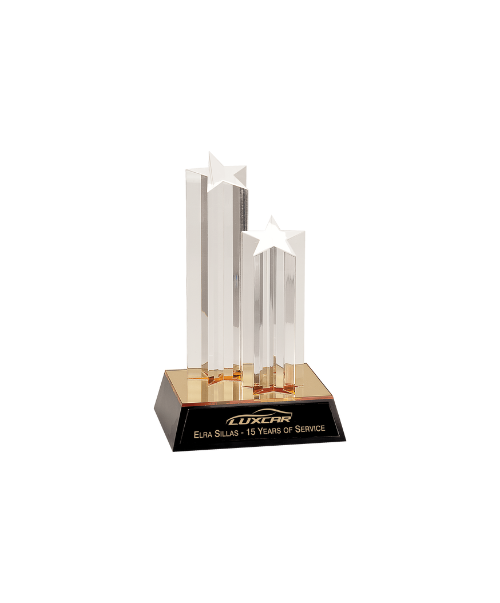 Clear Double Star Column Acrylic with Gold/Black Base