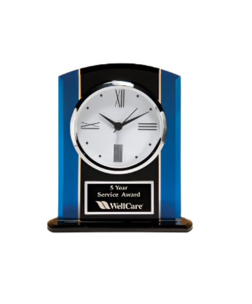 Black & Blue Glass Clock w/ Three Hand Movement