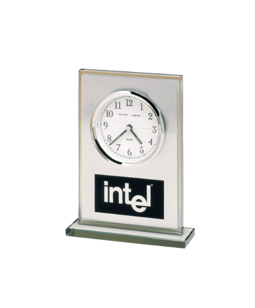 Glass Clock with White Dial and Brushed Aluminum Panel