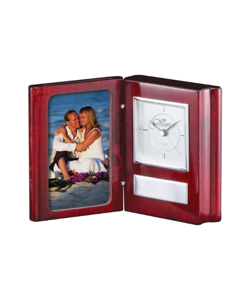 Rosewood Clock with Picture 4.5" x 5.5"