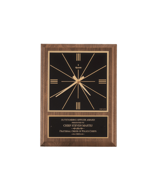 American Walnut Square Face Quartz Clock with Black Plate