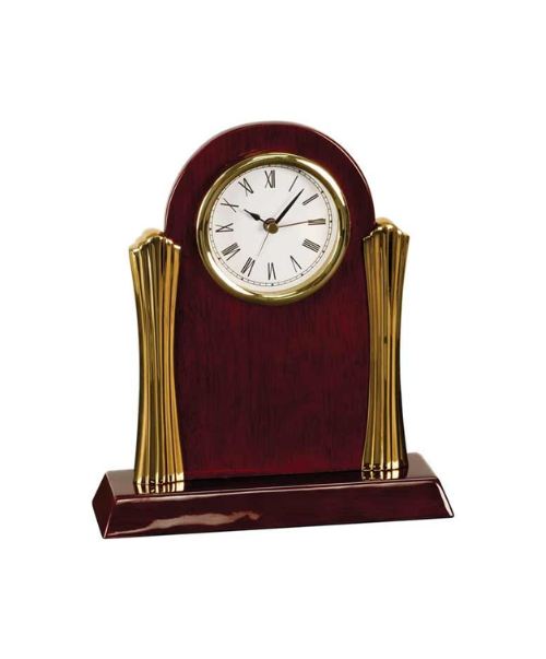 Rosewood Piano Finish Clock with Gold Columns