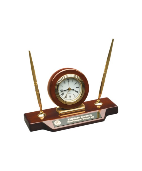 Piano Finish Desk Clock with 2 Pens