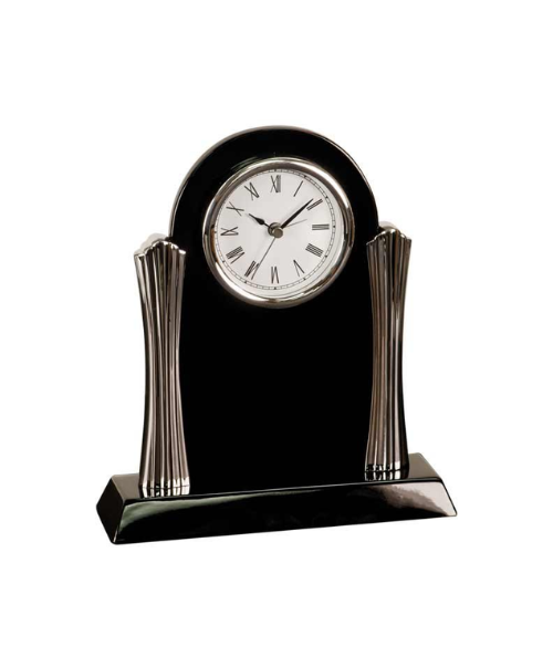 Black Piano Finish Clock with Silver Columns