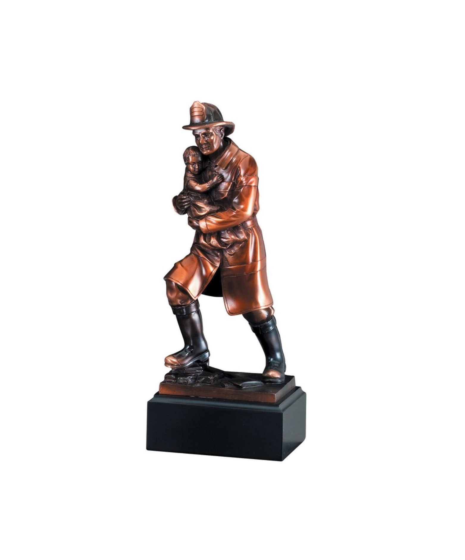 Fireman with Child Resin
