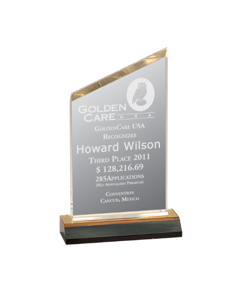 Gold Reflection Beveled Peak Acrylic with Gold Mirror Base