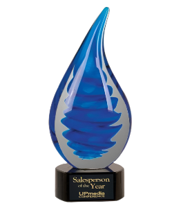 Blue Twist Rain Drop Art Glass