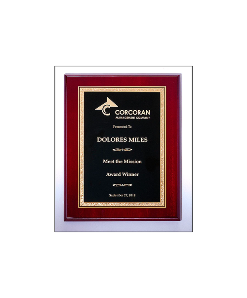 Airflyte rosewood High Lustr plaque featuring a black and gold florentine engraving plate